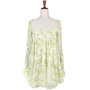 URBAN OUTFITTERS Lannette Green Toile Fairy Print Whimsy Elf Mini Dress Size XS